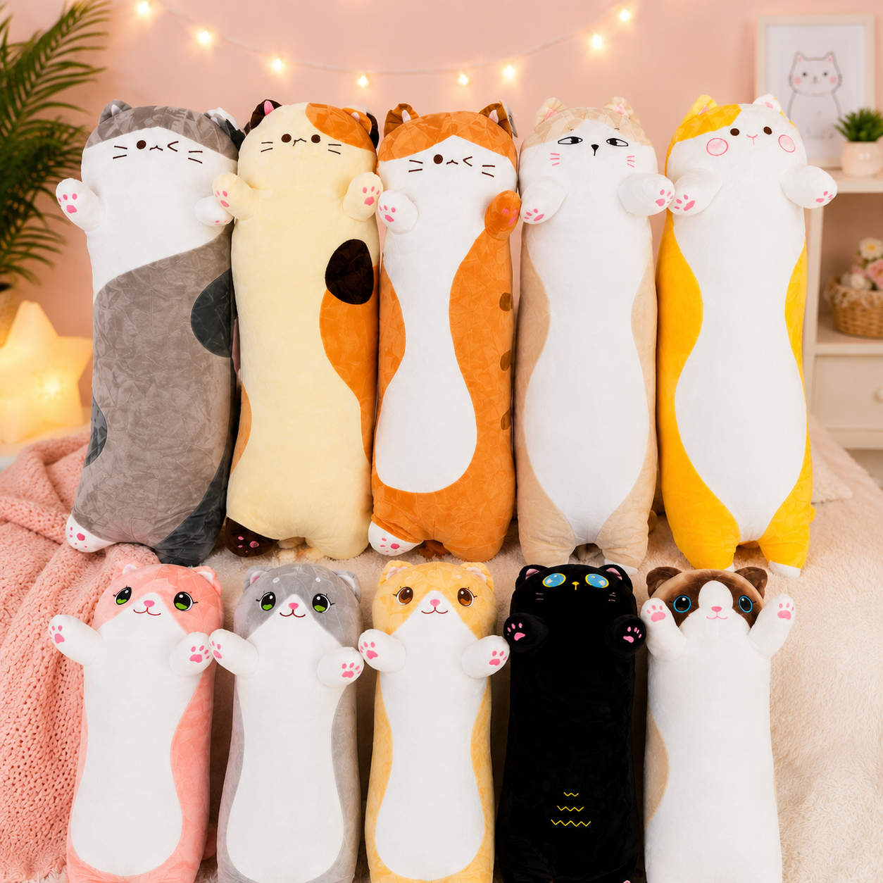 Almohadon Gatitos Kawaii Medianos 70 cm